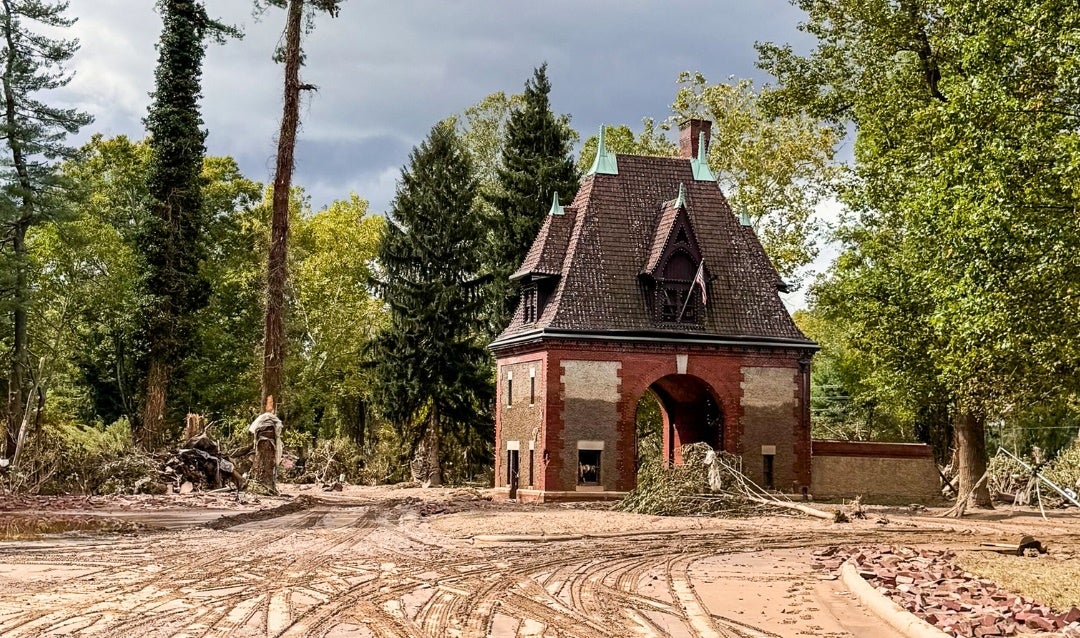 Flood damage at the Lodge Gate at Biltmore Estate